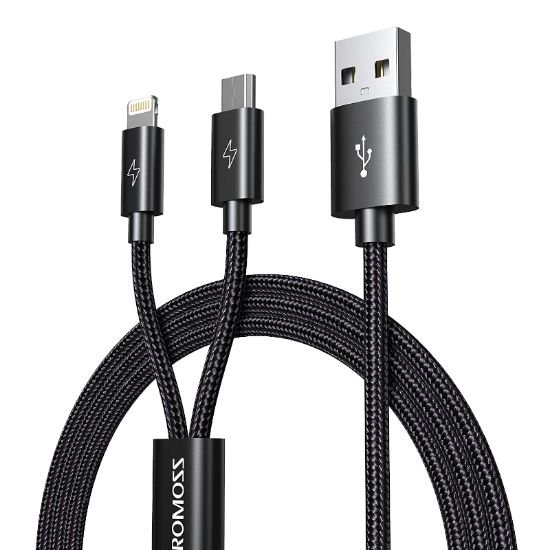 Picture of Romoss USB A to Lightning and Micro 1.5m cable Space Grey Nylon Braided Cable