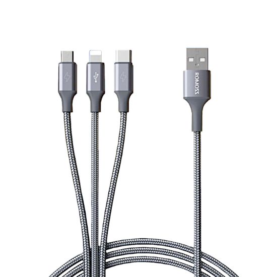 Picture of Romoss 3in1 Lightning Charge Sync|Micro USB |Type C to USB 1m Cable - Space Grey