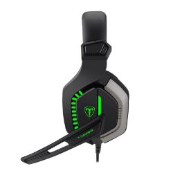 Picture of T-Dagger Eiger 2 x 3.5mm (Mic and Headset) + USB (Power Only) |Mute + Volume Buttons|Green Backlighting Over-Ear Gaming Headset - Black