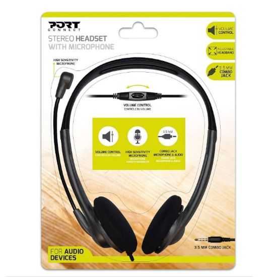 Picture of Port Stereo Headset with Mic with 1.2m Cable|1 x 3.5mm|Volume Controller - Black