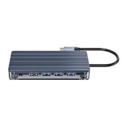 Picture of ORICO 11 Port 3 x USB3.0|1 x USB2.0|1 x HDMI|1 x RJ45|1 x TF/SD|1 x Type-C|1 x VGA| 1 x Aux Transparent Hub - Grey