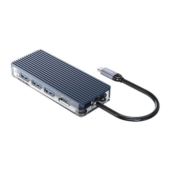 Picture of ORICO 6 Port 3 x USB3.0|1 x HDMI|1 x RJ45|1 x Type-C Transparent Hub - Grey