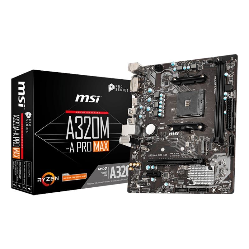 Picture of MSI A320M PRO-A MAX AMD AM4 M-ATX Gaming Motherboard