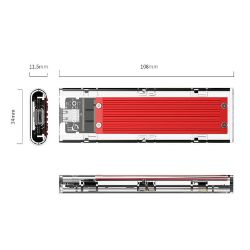 Picture of ORICO M.2 NVME (2230/2242/2260/2280) to USB3.1(Device Input) Gen-2 Type-C(Enclosure Side) Transparent SSD Enclosure (2TB Max) - Red Heatsink (Compatible with CTA2-SV/CTA2-GR)