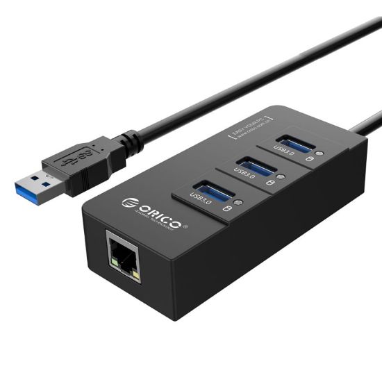 Picture of ORICO 3 Port USB3.0 Hub With Gigabit Ethernet Adapter - Black