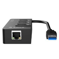 Picture of ORICO 3 Port USB3.0 Hub With Gigabit Ethernet Adapter - Black