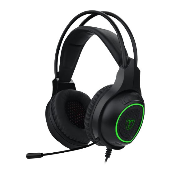 Picture of T-Dagger Atlas Green Lighting|210cm Cable|3.5mm (Mic and Headset) + USB (Power Only) |Omni-Directional Gooseneck Mic|40mm Bass Driver|Stereo Gaming Headset - Black/Green